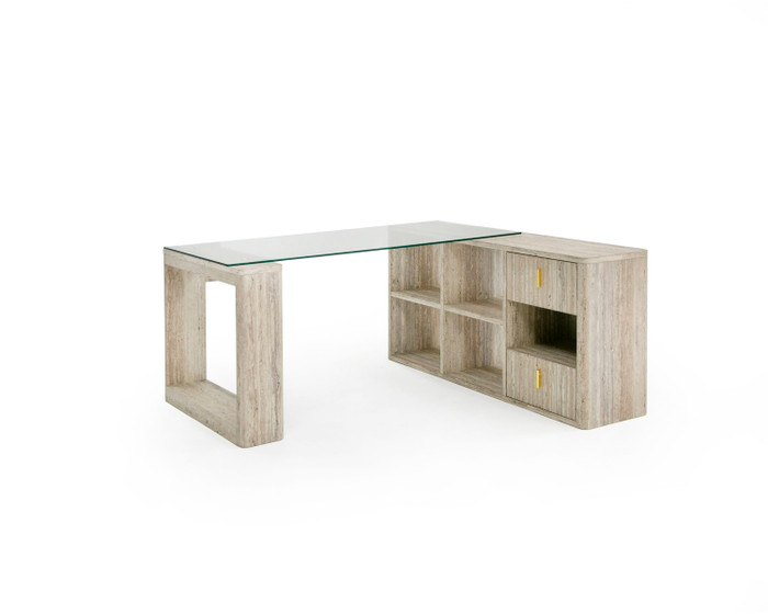 Nova Domus Roma - Modern Glass + Travertine Reversible Desk VGAN-ROMA-DESK