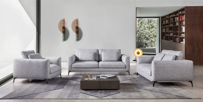 Divani Casa Beaman - Modern Grey Fabric Sofa Set VGMB-C021-SOFA-SET-GRY