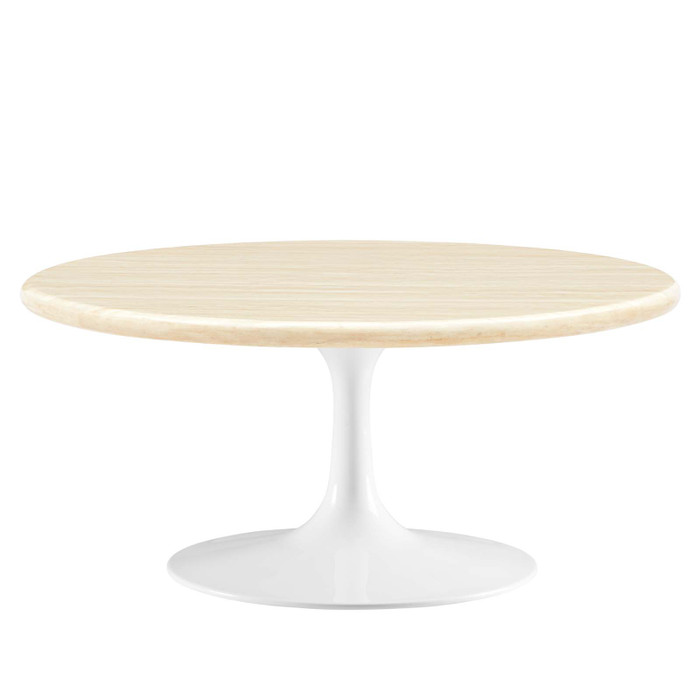 EEI-6749-WHI-TRA Lippa 36" Round Artificial Travertine Coffee Table By Modway