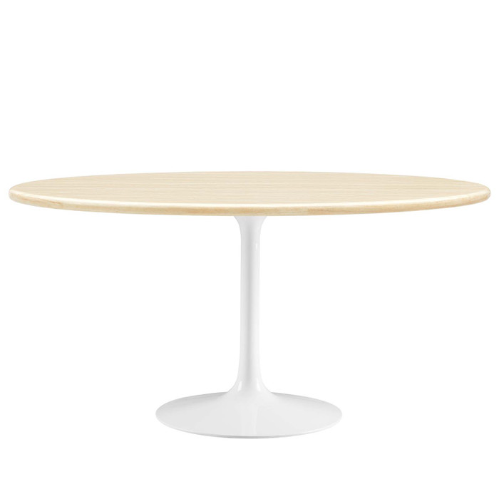 EEI-6757-WHI-TRA Lippa 60" Oval Artificial Travertine Dining Table By Modway