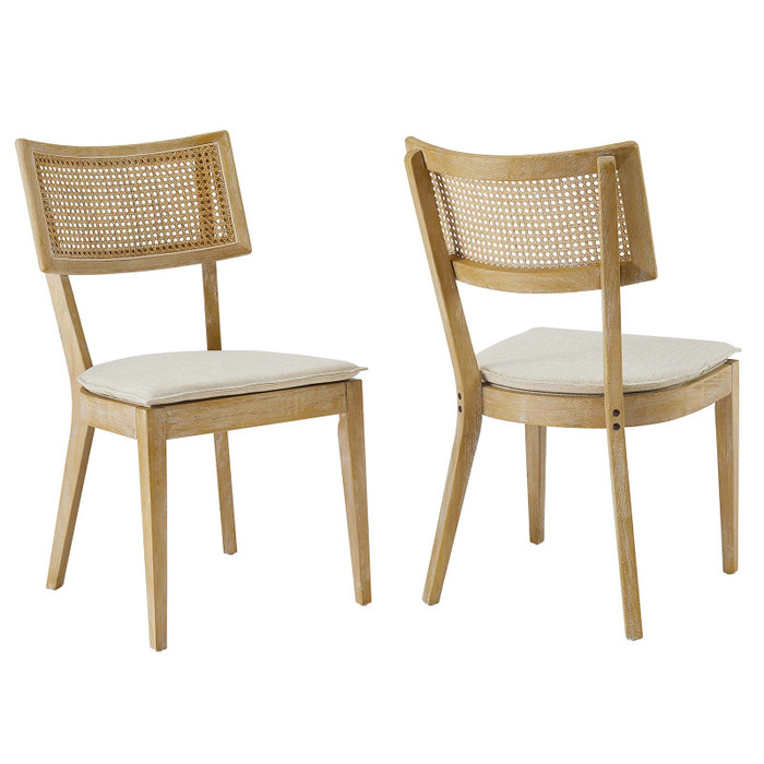 EEI-6080-GRY-BEI Caledonia Fabric Upholstered Wood Dining Chair Set Of 2 - Gray Beige By Modway