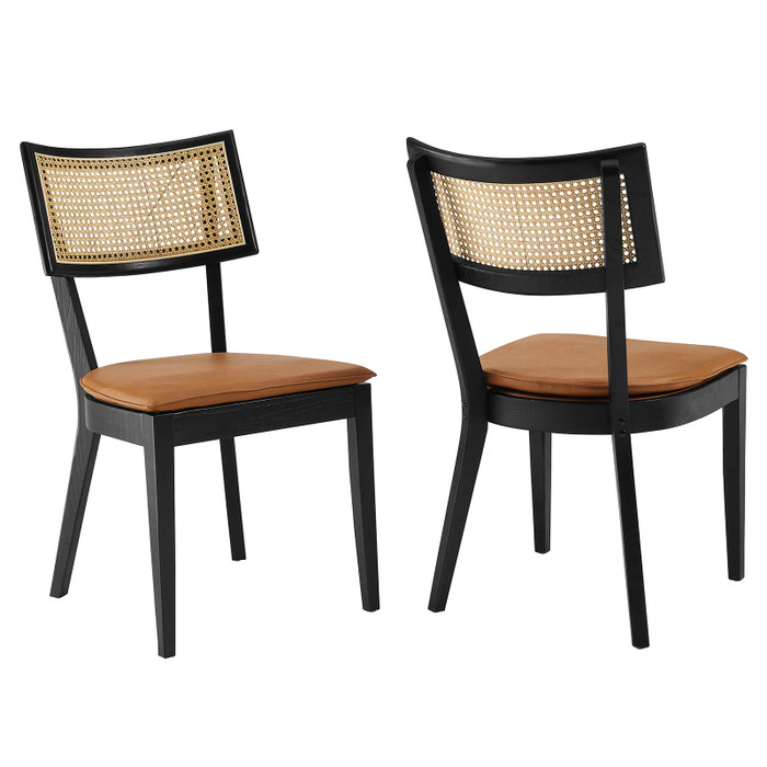EEI-6732-BLK-TAN Caledonia Vegan Leather Upholstered Wood Dining Chairs - Set Of 2 - Black Tan By Modway