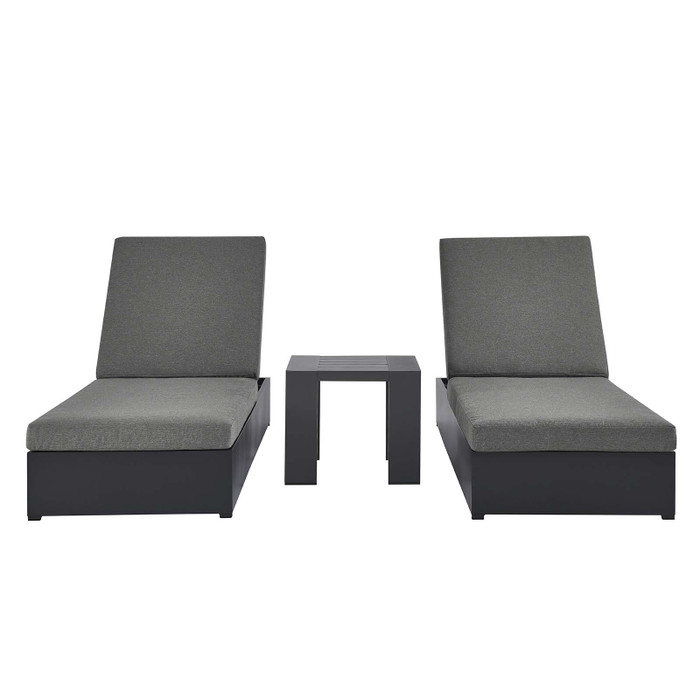 EEI-6673-GRY-CHA Tahoe Outdoor Patio Powder-Coated Aluminum 3-Piece Chaise Lounge Set - Gray Charcoal By Modway