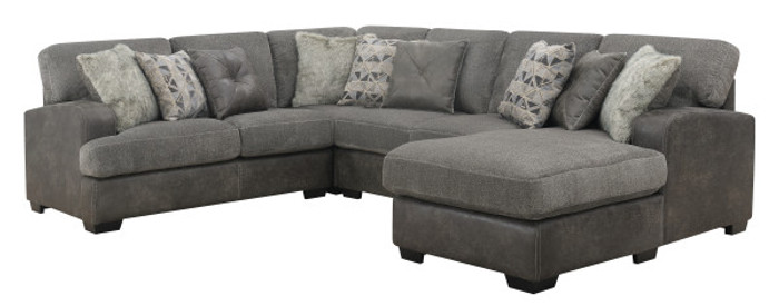 Emerald Home Berlin-4 Piece Sectional-Lsf Love-Corner Chair-Armless Love-Rsf Chaise With 9 Pillows-Grey U4551-11-14-16-42-03-K