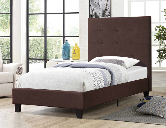 Brown Fabric Platform Bed - Twin 7566-TWIN-BR