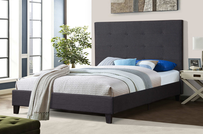 Gray Fabric Platform Bed - Full 7566-FULL-GR