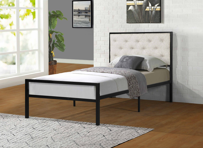 Beige Headboard Metal Platform Bed - Twin 7577-TWIN-BG