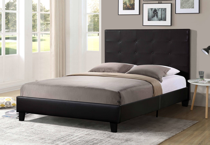 Black Faux Leather Platform Bed - Full 7597-FULL-BK