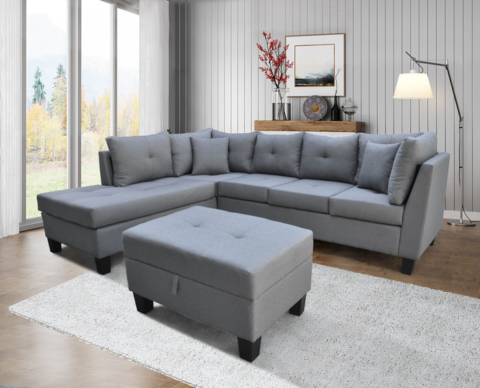 Linen Sectional Sofa - Left 9124