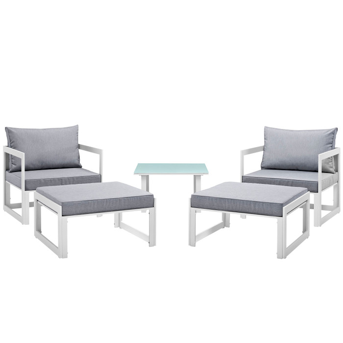 EEI-1721-WHI-GRY-SET Fortuna 5 Piece Outdoor Patio Sectional Sofa Set By Modway