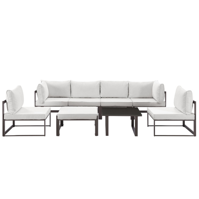 EEI-1728-BRN-WHI-SET Fortuna 8 Piece Outdoor Patio Sectional Sofa Set By Modway