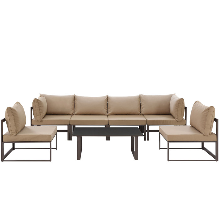 EEI-1729-BRN-MOC-SET Fortuna 7 Piece Outdoor Patio Sectional Sofa Set By Modway