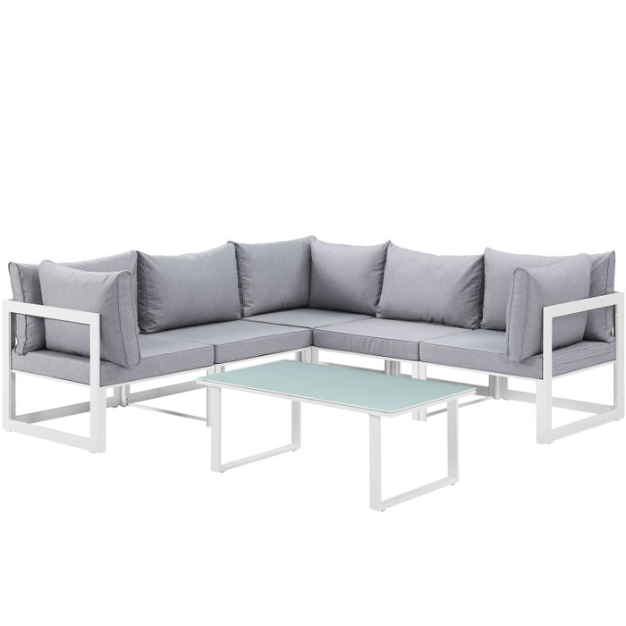 EEI-1732-WHI-GRY-SET Fortuna 6 Piece Outdoor Patio Sectional Sofa Set By Modway