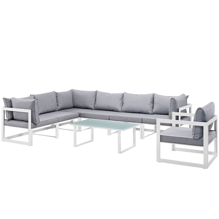 EEI-1736-WHI-GRY-SET Fortuna 8 Piece Outdoor Patio Sectional Sofa Set By Modway