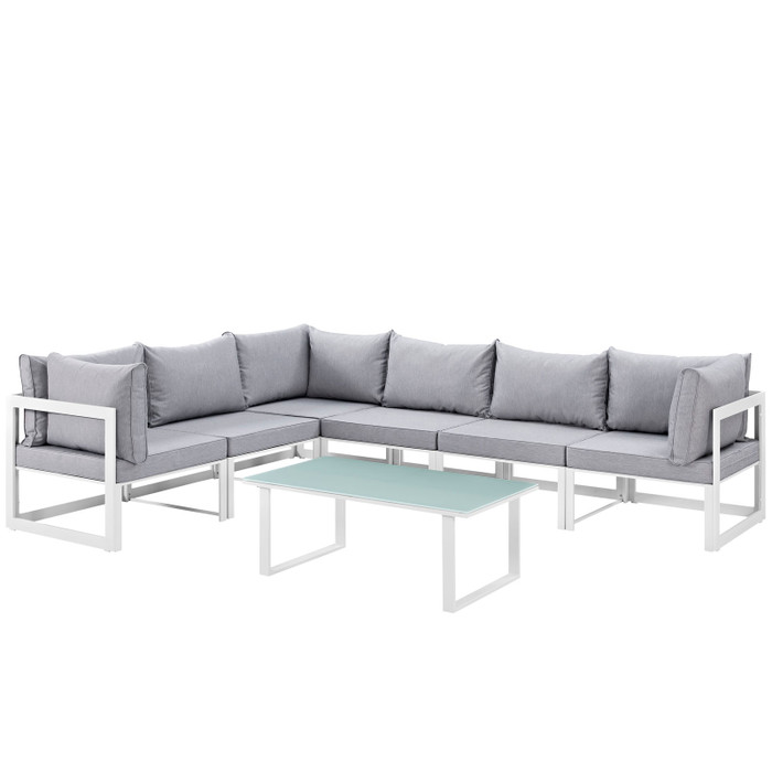 EEI-1737-WHI-GRY-SET Fortuna 7 Piece Outdoor Patio Sectional Sofa Set By Modway
