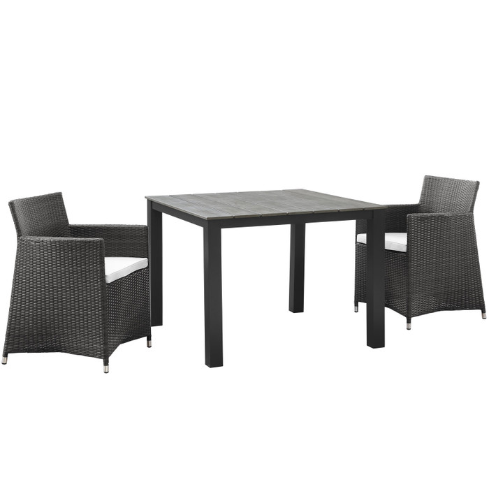 EEI-1742-BRN-WHI-SET Junction 3 Piece Outdoor Patio Wicker Dining Set By Modway