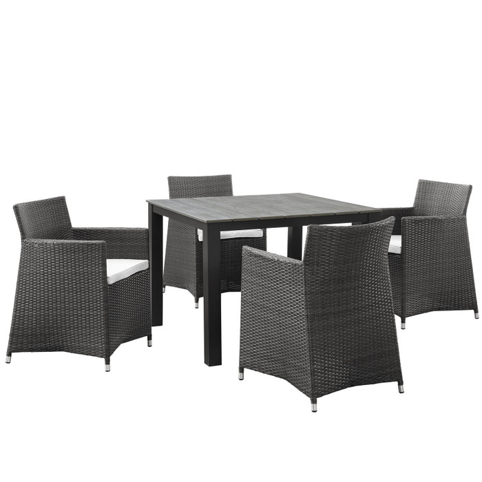 EEI-1744-BRN-WHI-SET Junction 5 Piece Outdoor Patio Dining Set By Modway