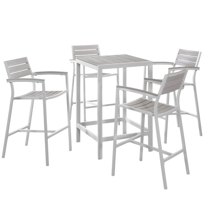 EEI-1755-WHI-LGR-SET Maine 5 Piece Outdoor Patio Bar Set By Modway