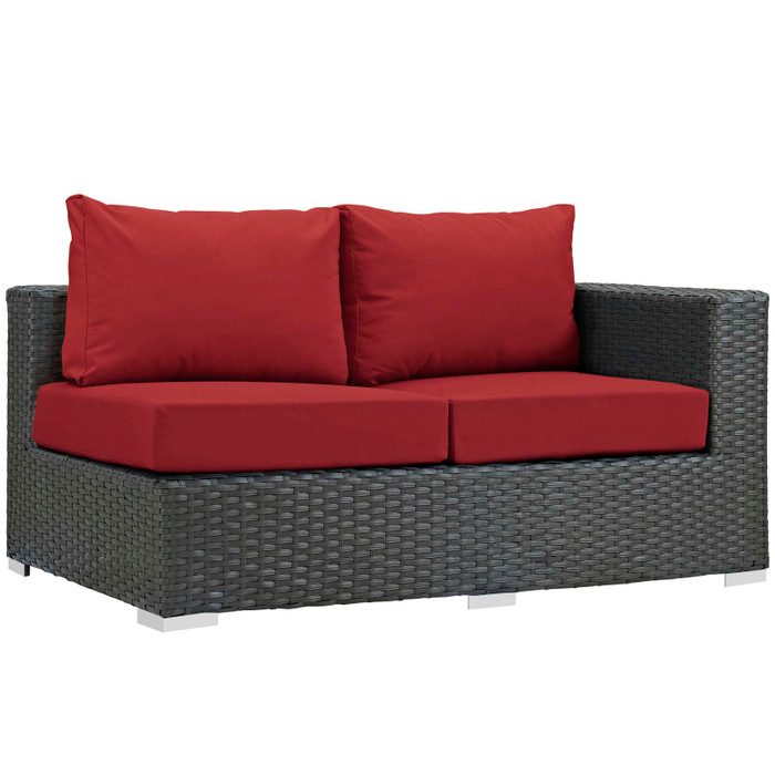 EEI-1857-CHC-RED Sojourn Outdoor Patio Sunbrella Right Arm Loveseat By Modway
