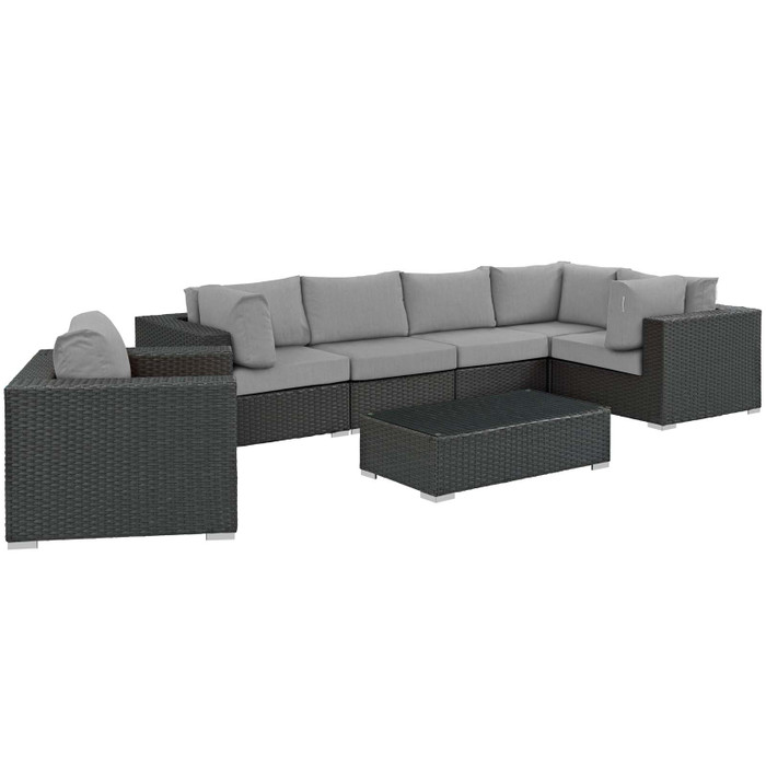 EEI-1878-CHC-GRY-SET Sojourn 7 Piece Outdoor Patio Sunbrella Sectional Set By Modway