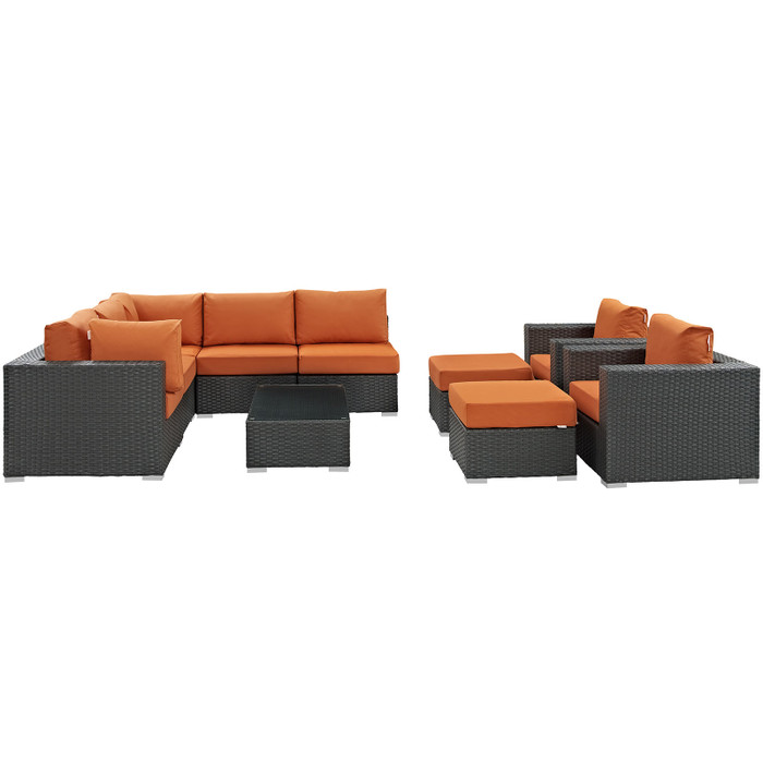 EEI-1888-CHC-TUS-SET Sojourn 10 Piece Outdoor Patio Sunbrella Sectional Set By Modway