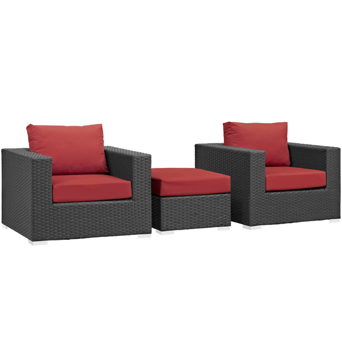 EEI-1891-CHC-RED-SET Sojourn 3 Piece Outdoor Patio Sunbrella Sectional Set By Modway