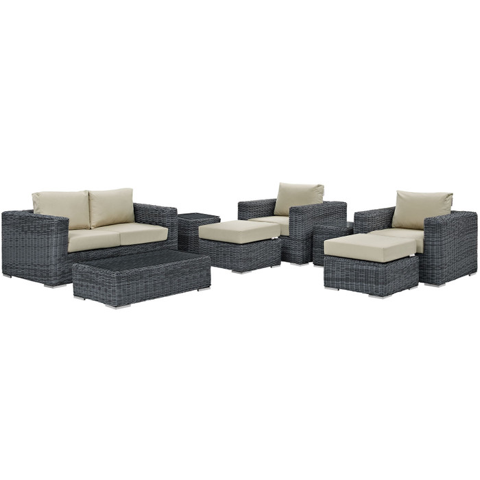 EEI-1894-GRY-BEI-SET Summon 8 Piece Outdoor Patio Sunbrella Sectional Set By Modway