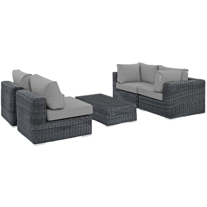EEI-1896-GRY-GRY-SET Summon 5 Piece Outdoor Patio Sunbrella Sectional Set By Modway