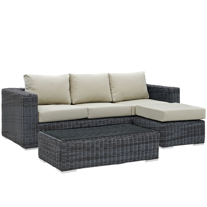 EEI-1903-GRY-BEI-SET Summon 3 Piece Outdoor Patio Sunbrella Sectional Set By Modway