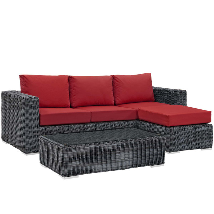 EEI-1903-GRY-RED-SET Summon 3 Piece Outdoor Patio Sunbrella Sectional Set By Modway