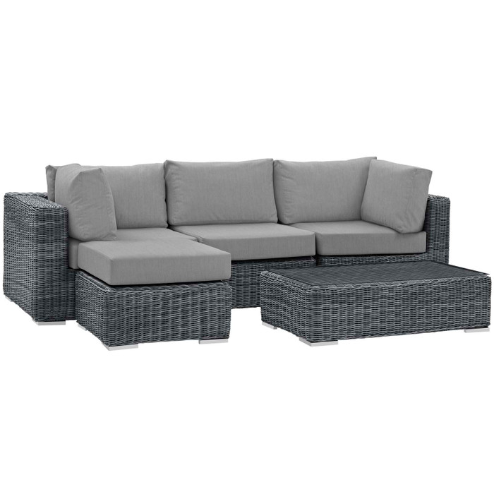 EEI-1904-GRY-GRY-SET Summon 5 Piece Outdoor Patio Sunbrella Sectional Set By Modway