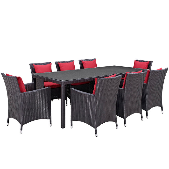 EEI-2217-EXP-RED-SET Convene 9 Piece Outdoor Patio Dining Set By Modway