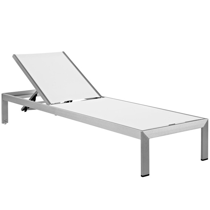 EEI-2249-SLV-WHI Shore Outdoor Patio Aluminum Mesh Chaise By Modway