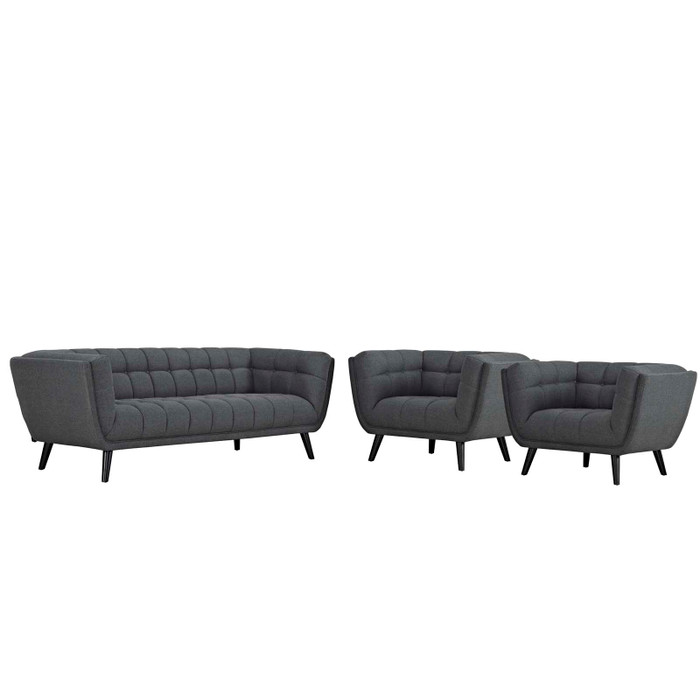 EEI-2977-GRY-SET Bestow 3 Piece Upholstered Fabric Sofa And Armchair Set By Modway
