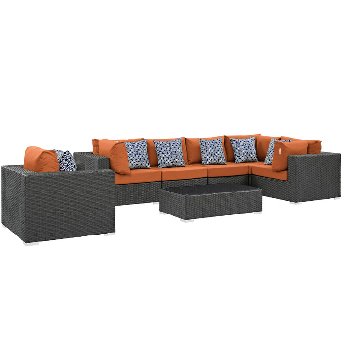 EEI-2374-CHC-TUS-SET Sojourn 7 Piece Outdoor Patio Sunbrella Sectional Set By Modway