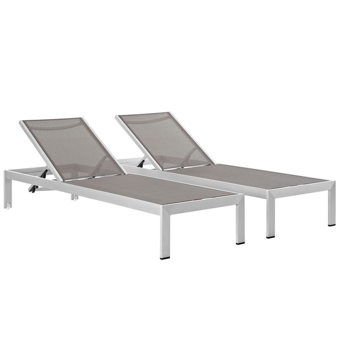 EEI-2472-SLV-GRY-SET Shore Chaise Outdoor Patio Aluminum Set Of 2 By Modway