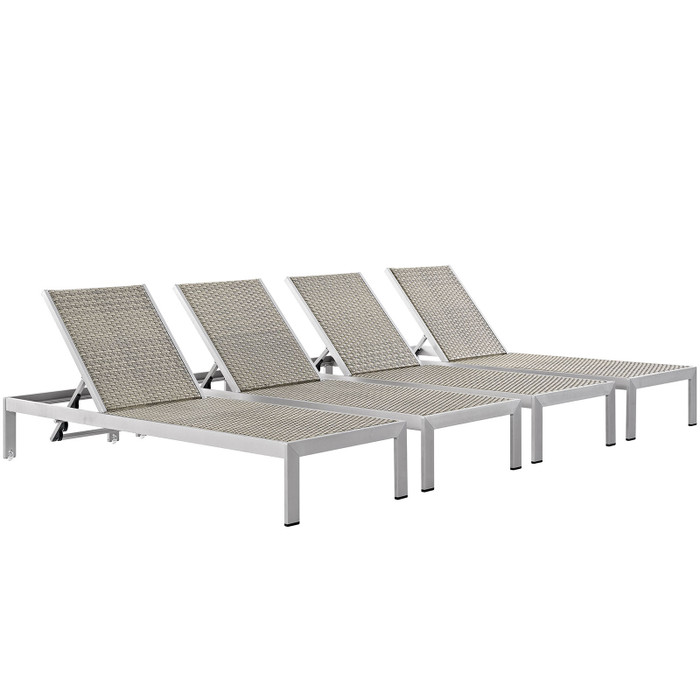 EEI-2478-SLV-GRY-SET Shore Chaise Outdoor Patio Aluminum Set Of 4 By Modway