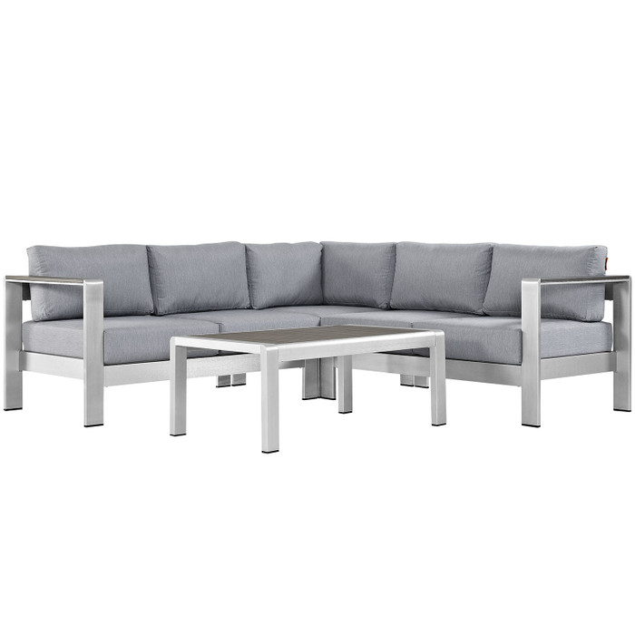 EEI-2559-SLV-GRY Shore 4 Piece Outdoor Patio Aluminum Sectional Sofa Set By Modway