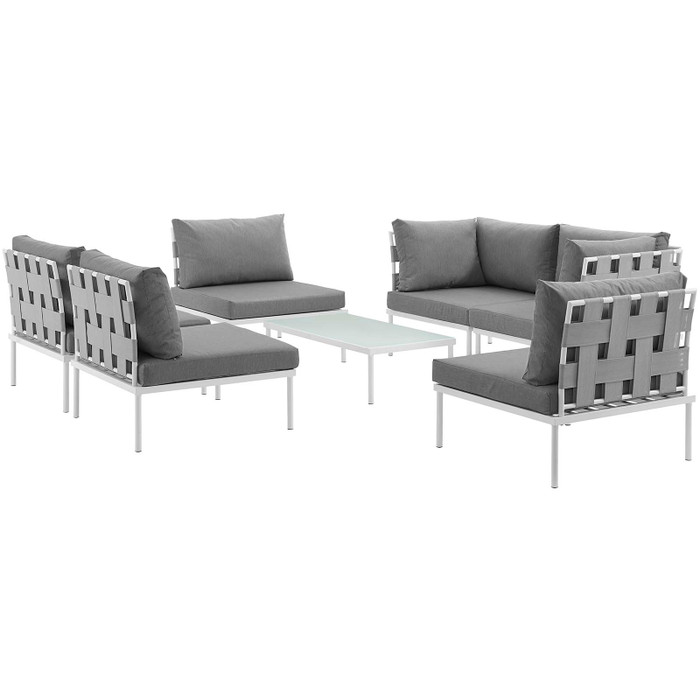 EEI-2617-WHI-GRY-SET Harmony 7 Piece Outdoor Patio Aluminum Sectional Sofa Set By Modway