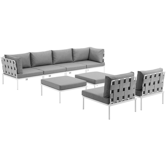 EEI-2624-WHI-GRY-SET Harmony 8 Piece Outdoor Patio Aluminum Sectional Sofa Set By Modway