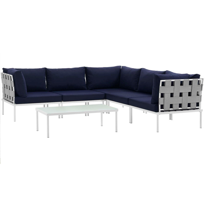 EEI-2627-WHI-NAV-SET Harmony 6 Piece Outdoor Patio Aluminum Sectional Sofa Set By Modway