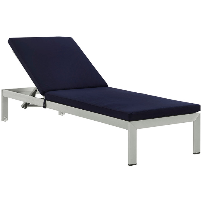 EEI-2660-SLV-NAV Shore Outdoor Patio Aluminum Chaise With Cushions By Modway
