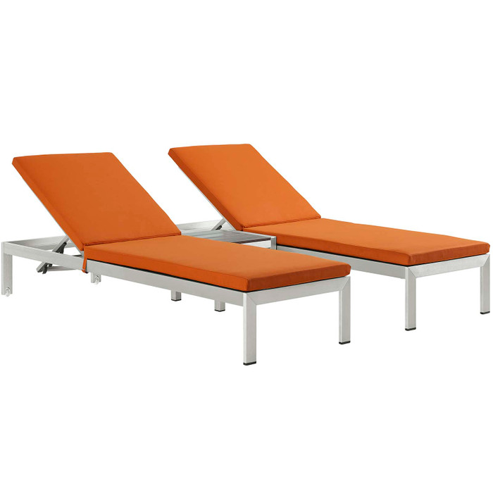 EEI-2736-SLV-ORA-SET Shore 3 Piece Outdoor Patio Aluminum Chaise With Cushions By Modway