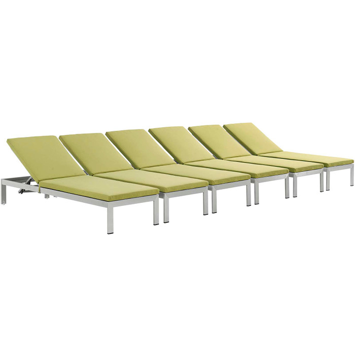 EEI-2739-SLV-PER-SET Shore Chaise With Cushions Outdoor Patio Aluminum Set Of 6 By Modway