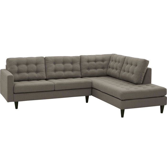 EEI-2797-GRA Empress 2 Piece Upholstered Fabric Right Facing Bumper Sectional By Modway