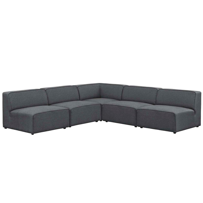 EEI-2839-GRY Mingle 5 Piece Upholstered Fabric Armless Sectional Sofa Set By Modway
