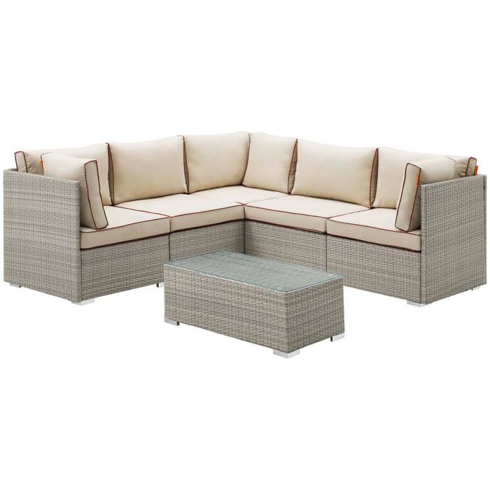 EEI-3016-LGR-BEI-SET Repose 6 Piece Outdoor Patio Sectional Set By Modway