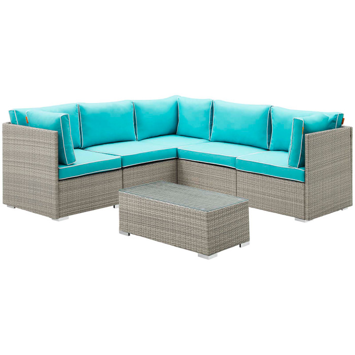 EEI-3016-LGR-TRQ-SET Repose 6 Piece Outdoor Patio Sectional Set By Modway