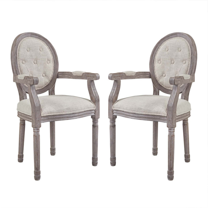 EEI-3106-BEI-SET Arise Vintage French Upholstered Fabric Dining Armchair Set Of 2 By Modway