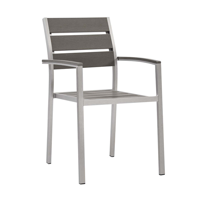 EEI-3130-SLV-GRY Shore Outdoor Patio Aluminum Dining Armchair By Modway